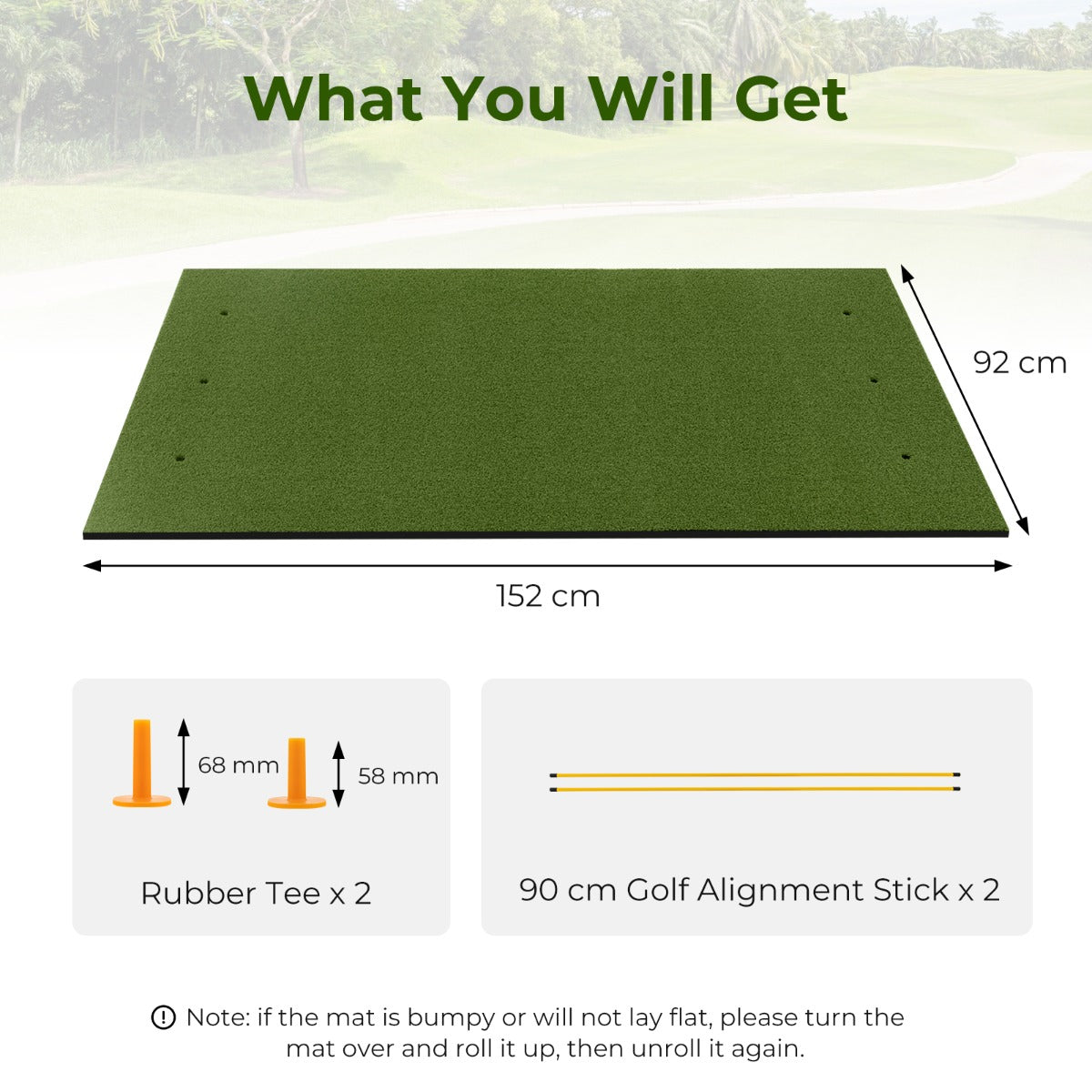 20 mm Golf Hitting Mat Includes 2 Rubber Tees and 2 Alignment Sticks-S