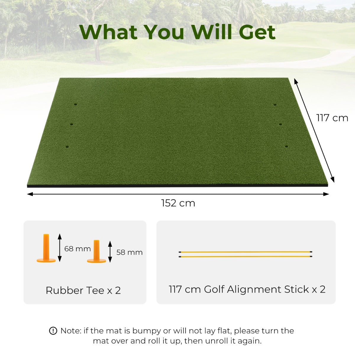 Golf Hitting Mat Includes 2 Rubber Tees and 2 Alignment Sticks-L