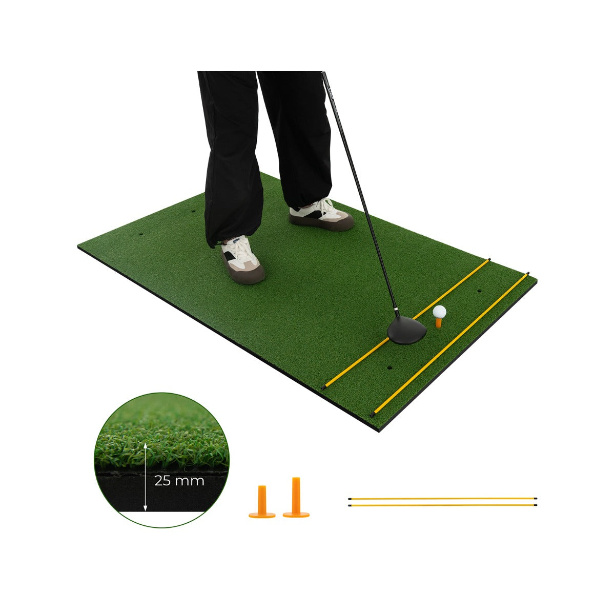 25 mm Golf Hitting Mat Includes 2 Rubber Tees and 2 Alignment Sticks
