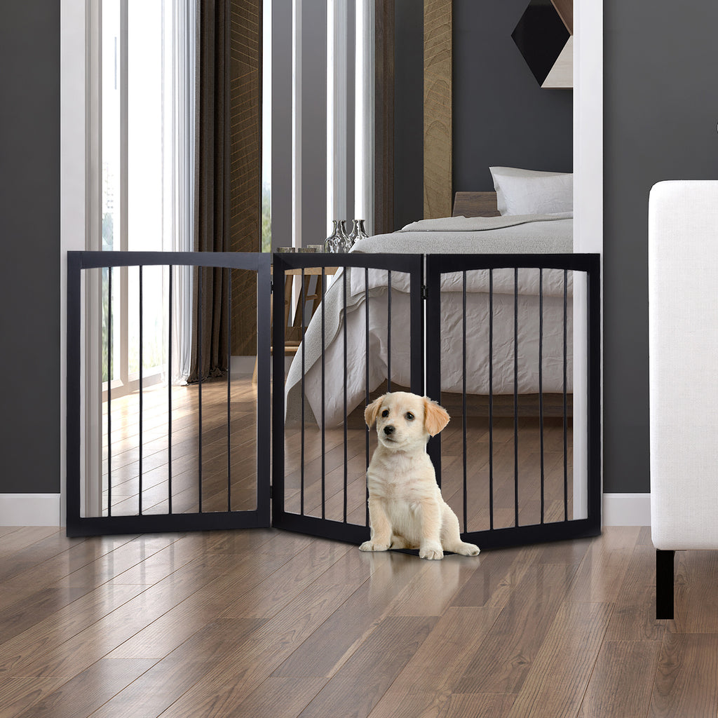 PawHut Folding 3 Panel Pet Gate Wooden Foldable Dog Fence Indoor Free Standing Safety Gate Portable Separation Pet Barrier Guard - Inspirely