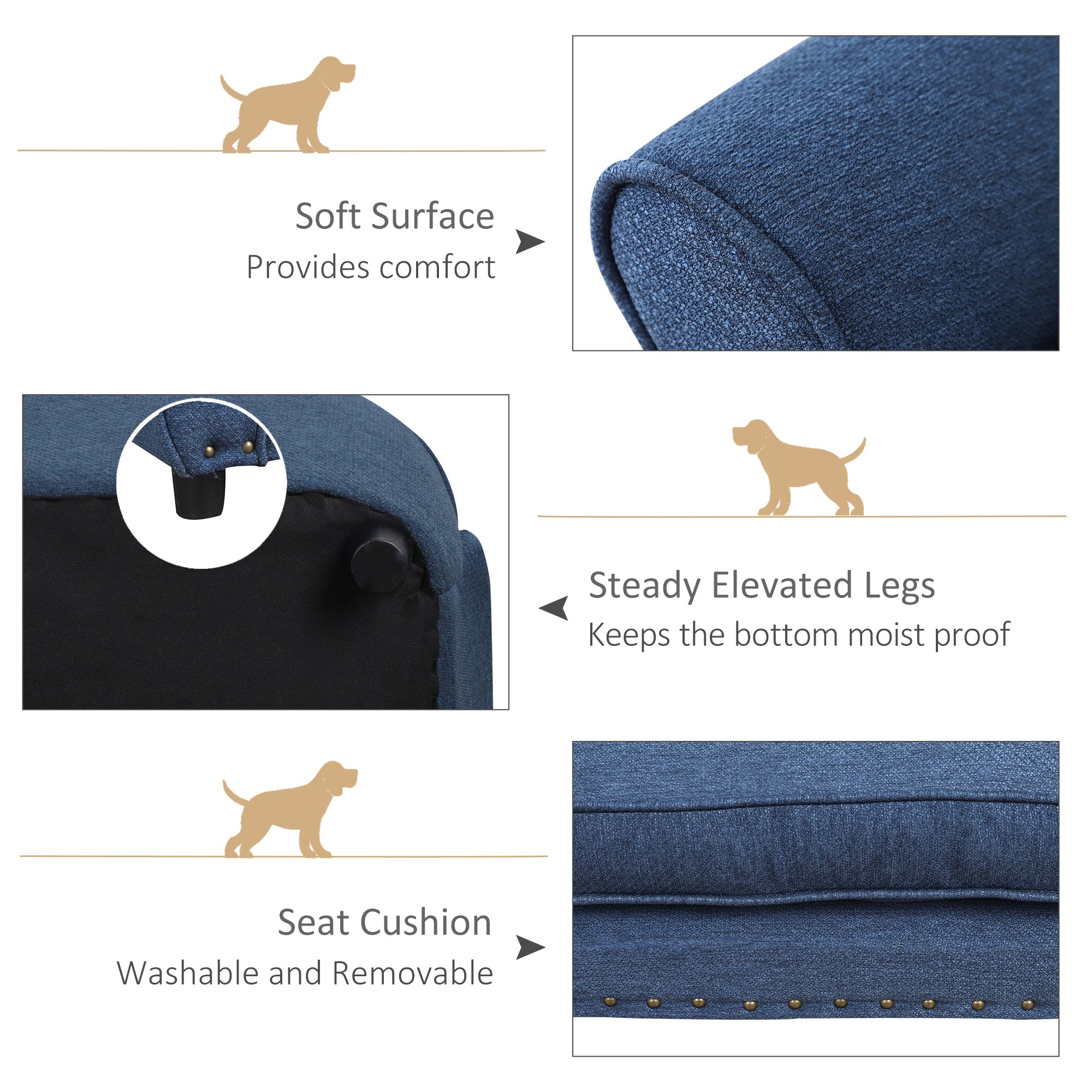 PawHut Dog Sofa for XS and S Size Dogs, Pet Chair Couch with Thick Sponge Padded Cushion, Kitten Lounge Bed with Washable Cover, Wooden Frame - Blue