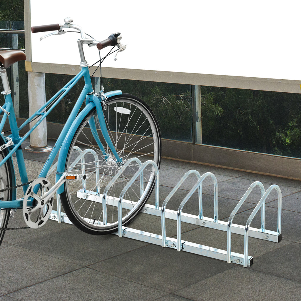 HOMCOM Bike Stand Parking Rack Floor or Wall Mount Bicycle Cycle Storage Locking Stand (4 Racks, Silver)