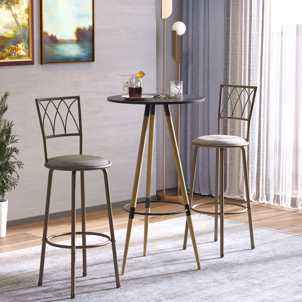 HOMCOM Set of 2 Bar Chairs Swivel Armless Upholstered Metal Frame Barstools with Backrest & Footrest, Bronze - Inspirely