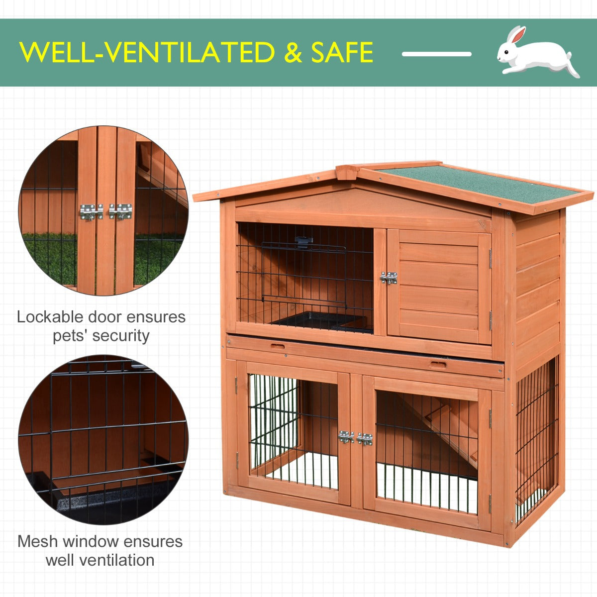 PawHut 2 Tier Rabbit Hutch Guinea Pig Hutch Ferret Cage with Ramp Slide Out Tray for Indoor Outdoor 100.5 x 55 x 101 cm - Inspirely