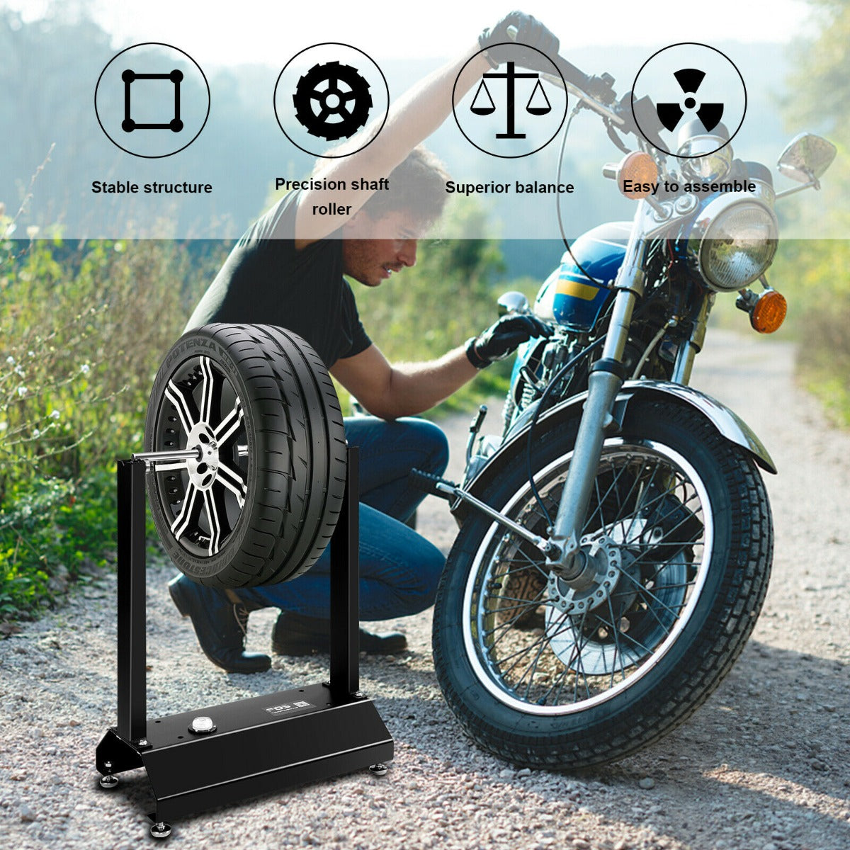 Motorcycle Wheel Balancer with Adjustable Centering Cones