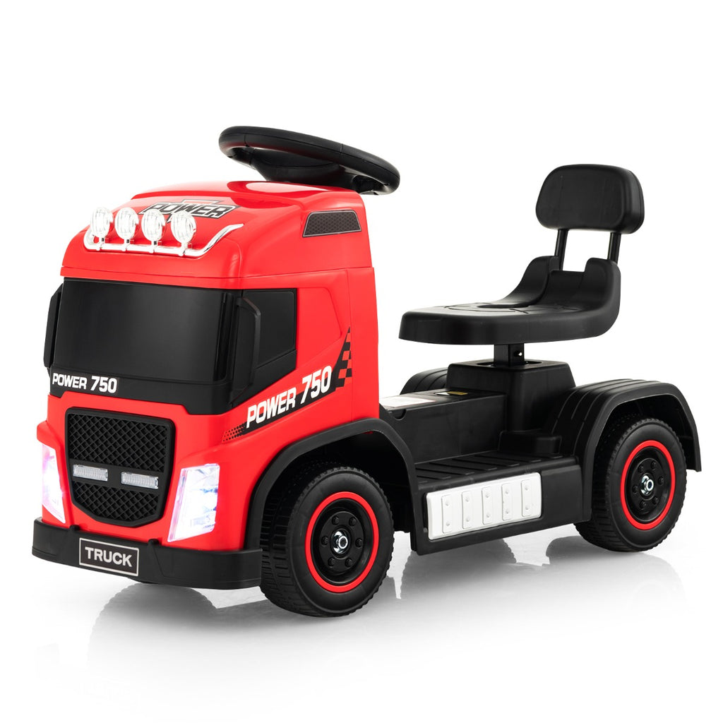 Kids Electric Ride-on Truck with Height Adjustable Seat and LED Lights-Red