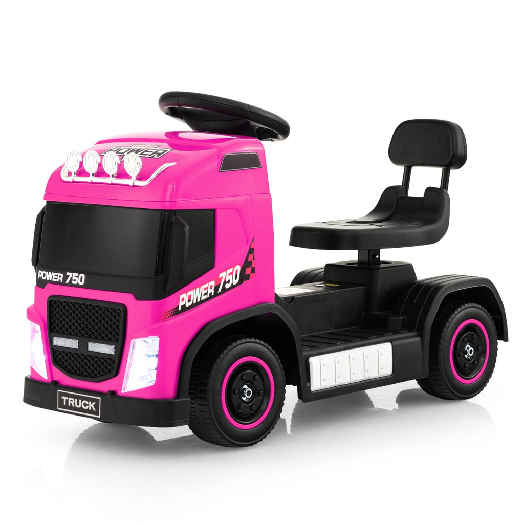 Kids Electric Ride-on Truck with Height Adjustable Seat and LED Lights-Pink