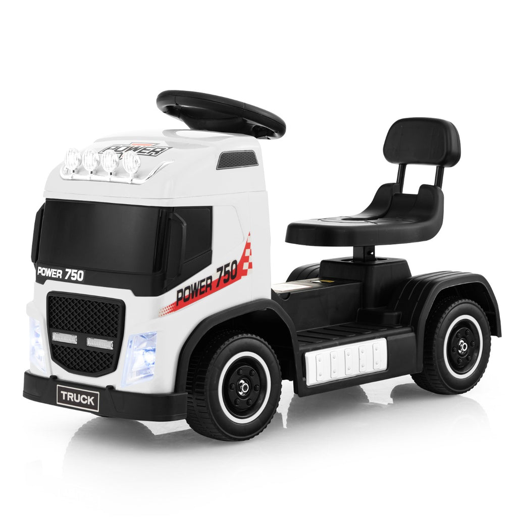 Kids Electric Ride-on Truck with Height Adjustable Seat and LED Lights-White