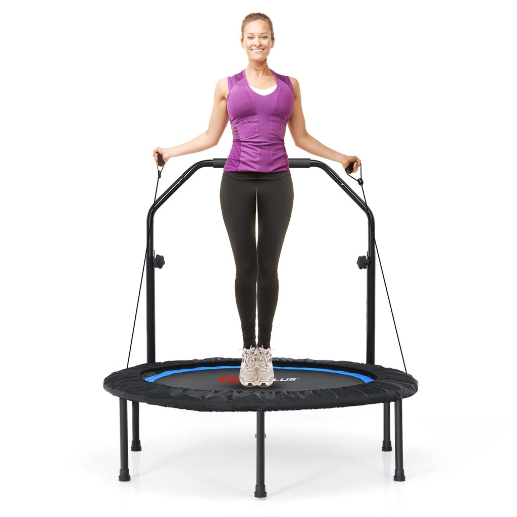 101 cm Mini Trampoline with 2 Resistance Bands and Adjustable Foam Handle-Blue