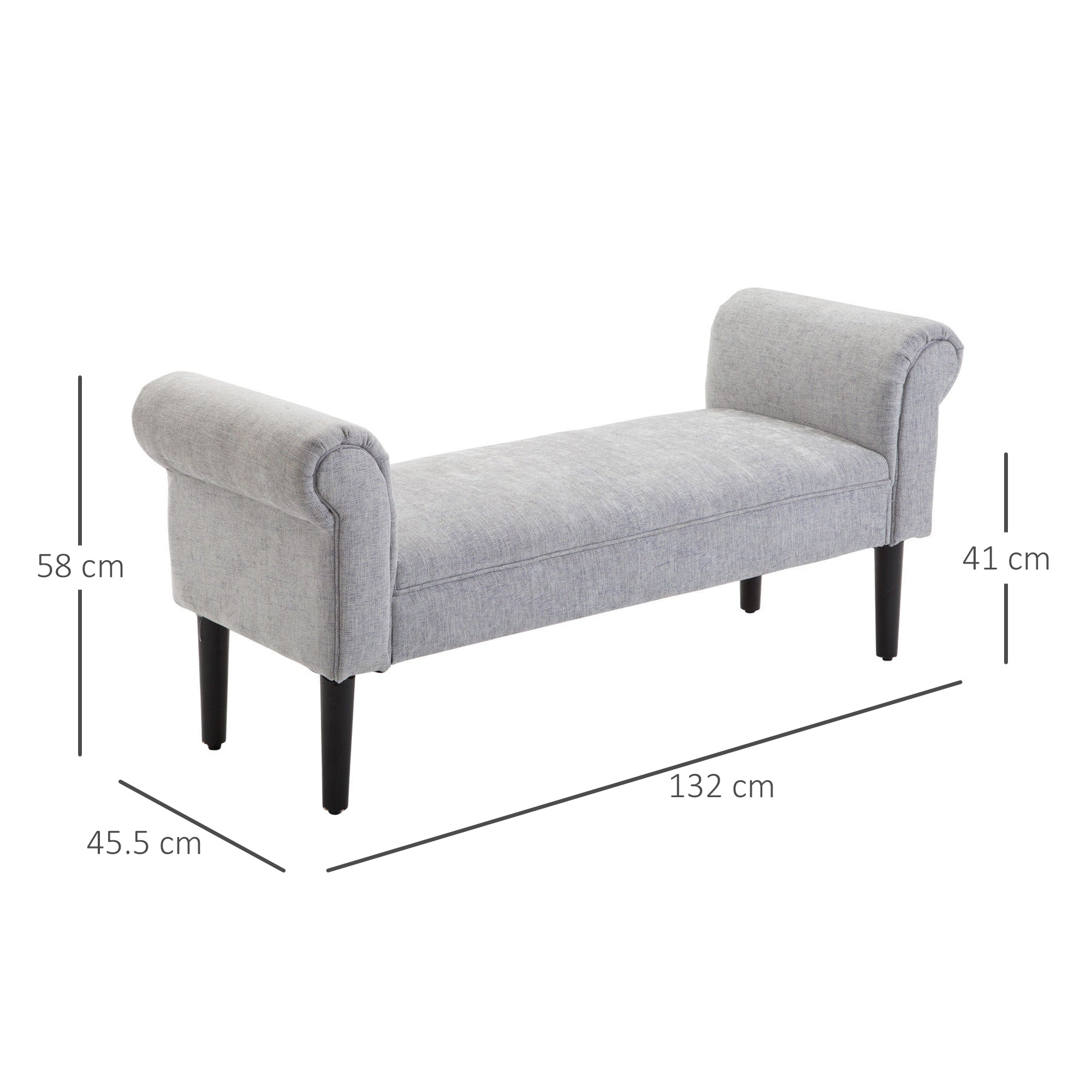 HOMCOM Bed End Side Chaise Lounge Sofa Window Seat Arm Bench Wooden Leg Linen Fabric Cover Light Grey