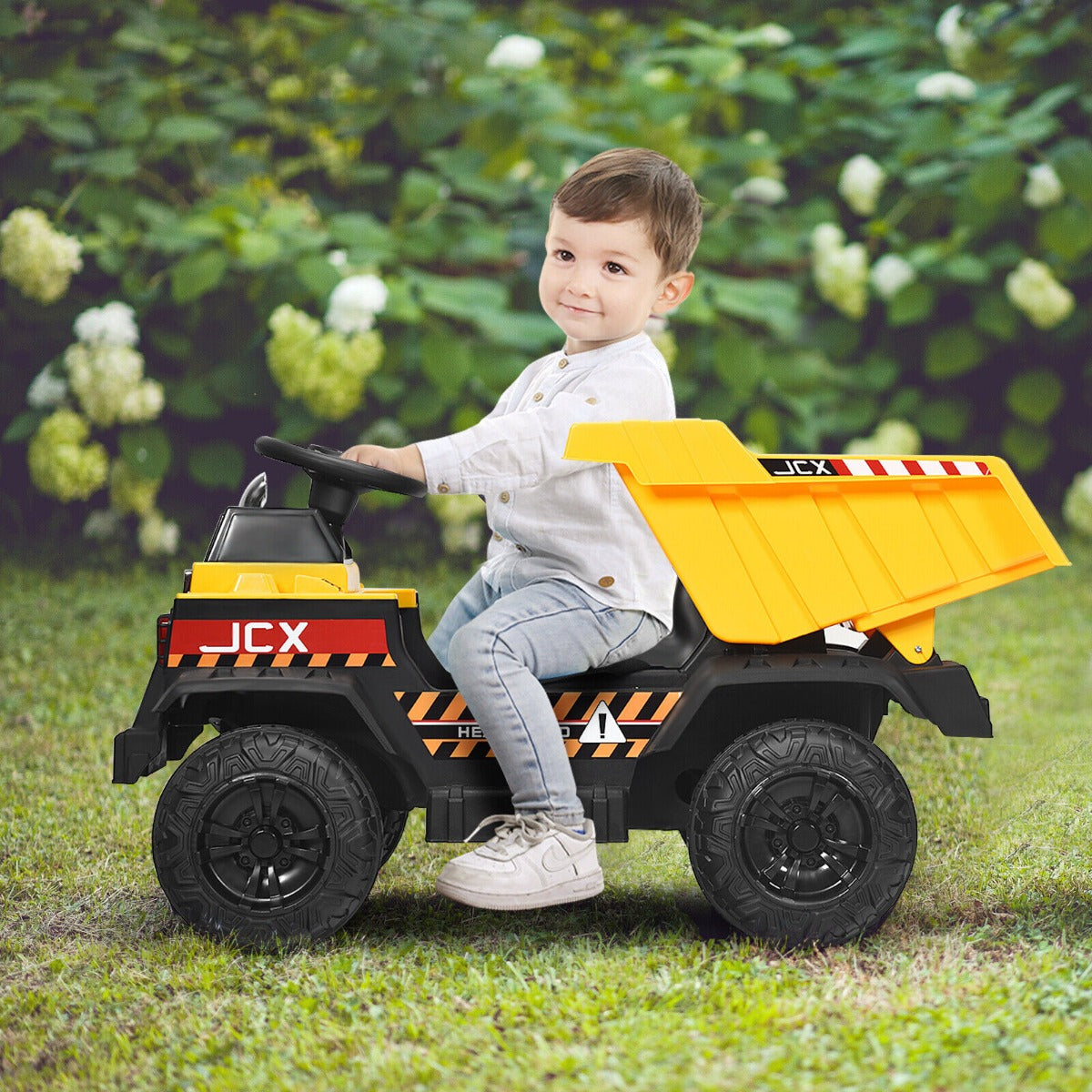 3 Speeds Electric Ride On Dump Truck with Remote Control and Music for Kids-Yellow
