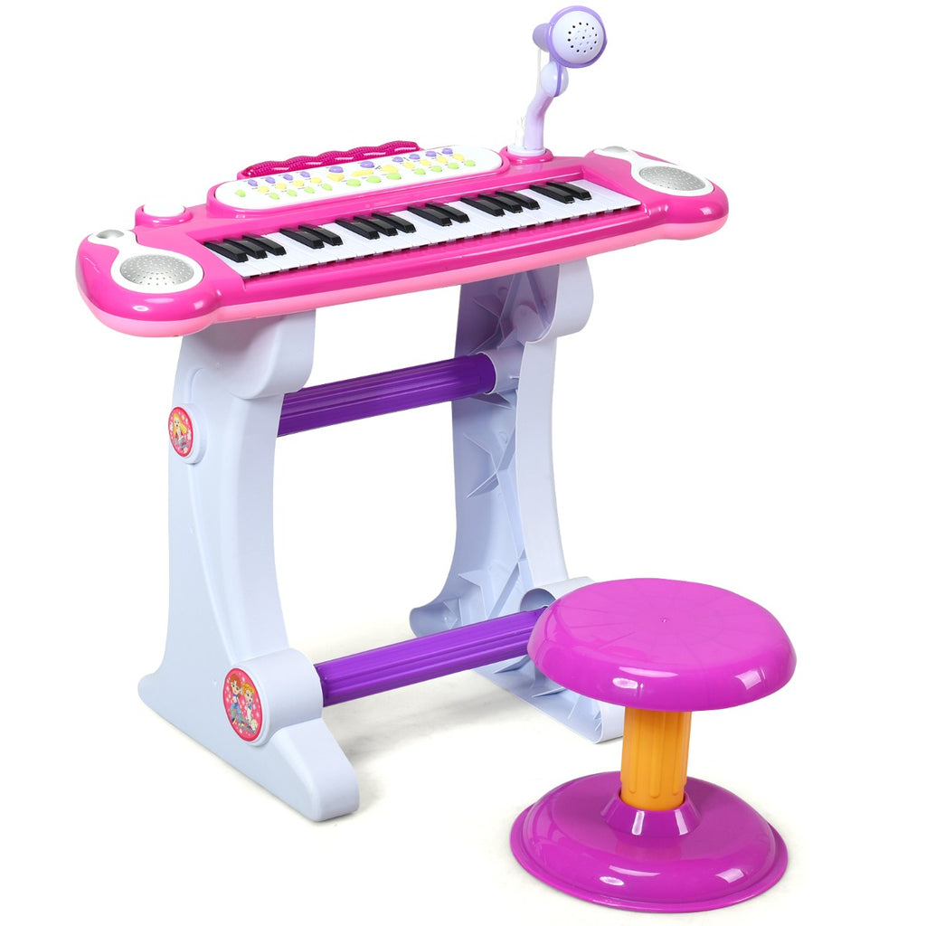 37 Keys Children's Stand Keyboard with Microphone and Light-Pink