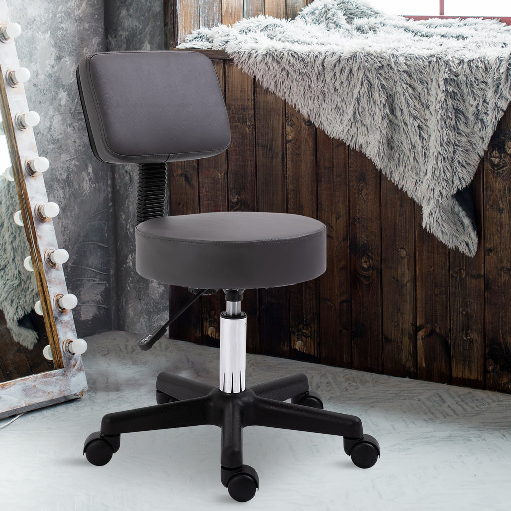 HOMCOM Beautician's Swivel Salon Chair w/ Padded Seat Back 5 Wheels Adjustable Height Salon Hairdressers Tattoo Spa Rolling Cushion Professional Grey