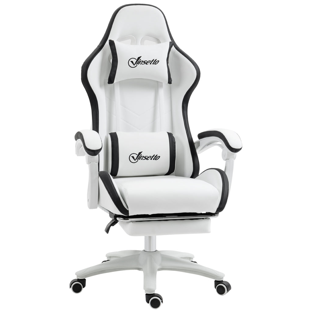 Vinsetto Racing Gaming Chair, Reclining PU Leather Computer Chair with 360 Degree Swivel Seat, Footrest, Removable Headrest White and Black