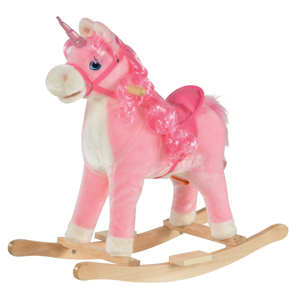 HOMCOM Kids Unicorn Plush Rocking Ride On w/ Sound Pink