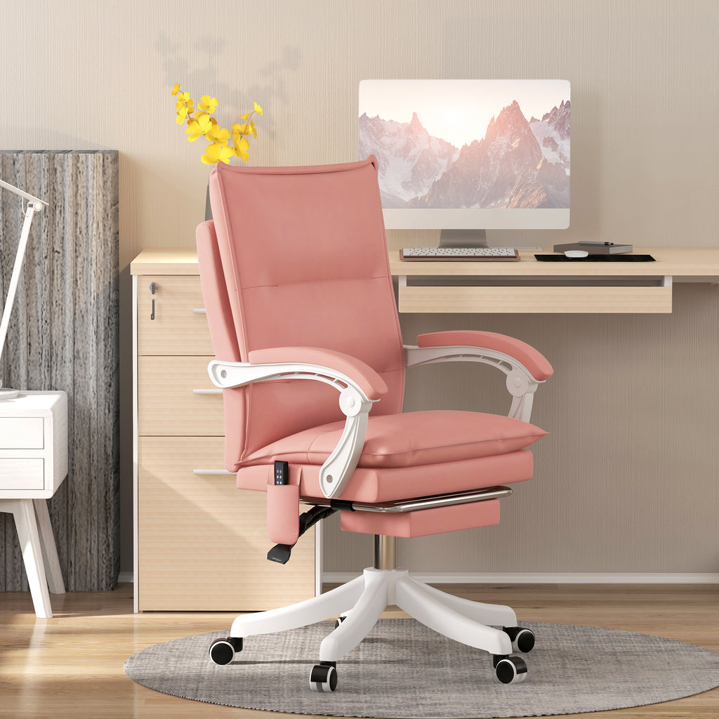 Vinsetto Vibration Massage Office Chair with Heat, Faux Leather Computer Chair with Footrest, Armrest, Reclining Back, Double-tier Padding, Pink