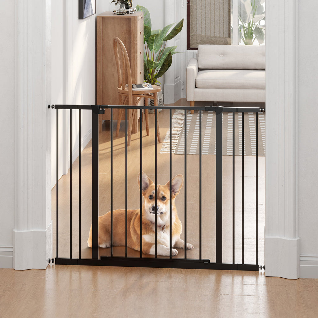 PawHut Dog Gate Pet Safety Gate Stair Barrier Auto Close Door Adjustable 76 - 107 cm, Black - Inspirely