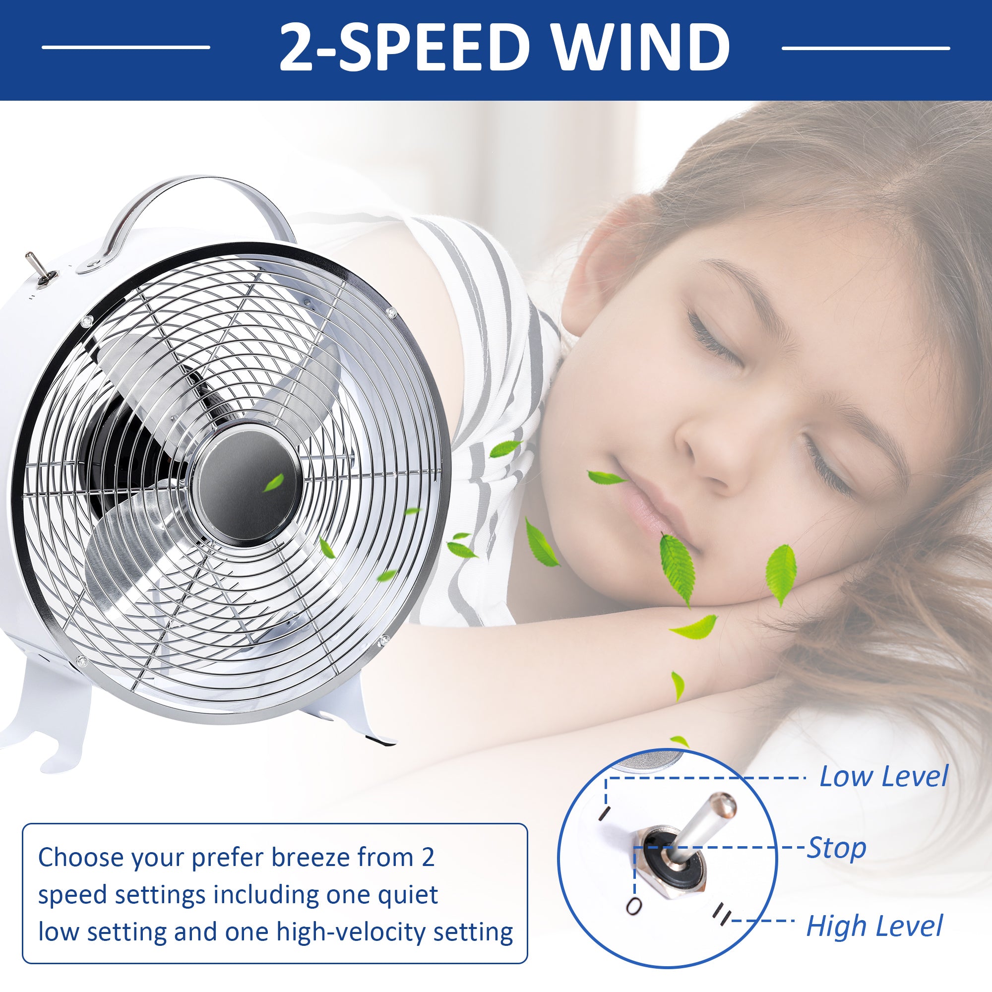 HOMCOM 26cm 2-Speed Electric Table Desk Fan w/ Safety Guard Anti-Slip Feet Portable Personal Cooling Fan Home Office Bedroom White - Inspirely