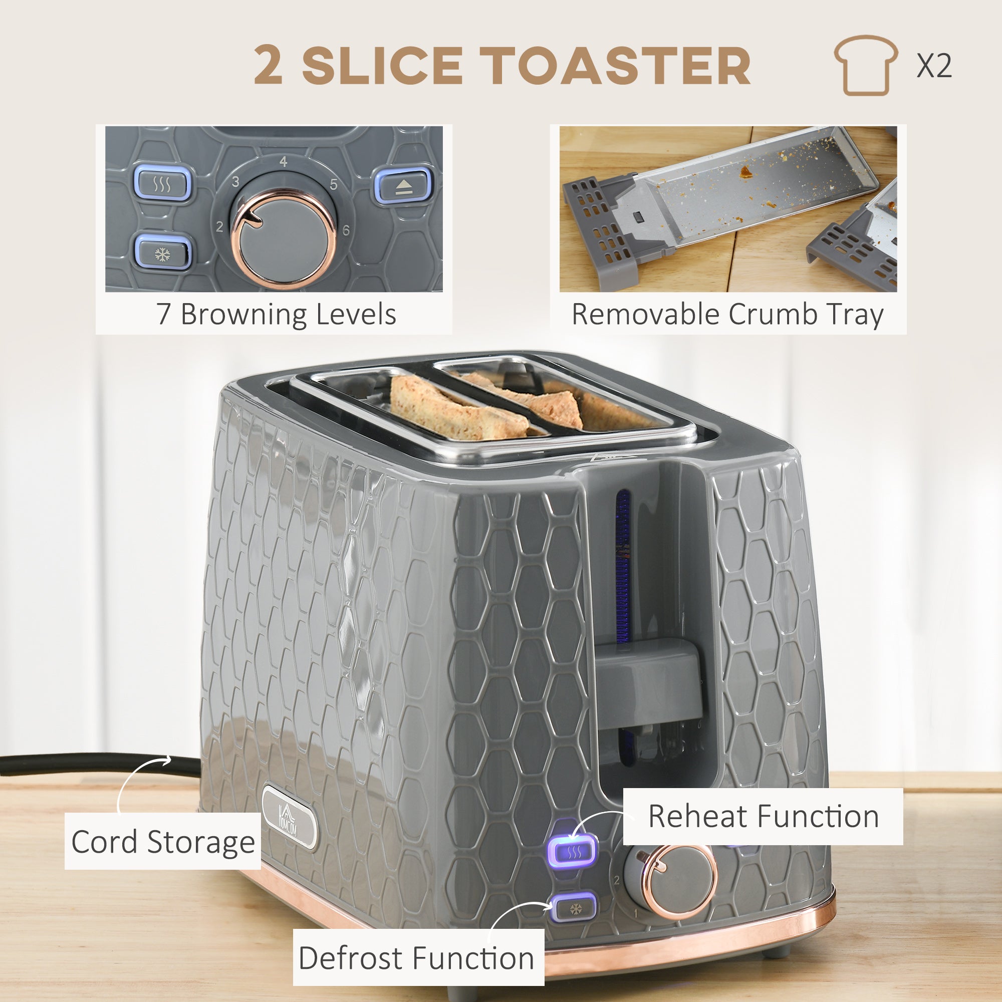 HOMCOM Kettle and Toaster Set 1.7L Rapid Boil Kettle & 4 Slice