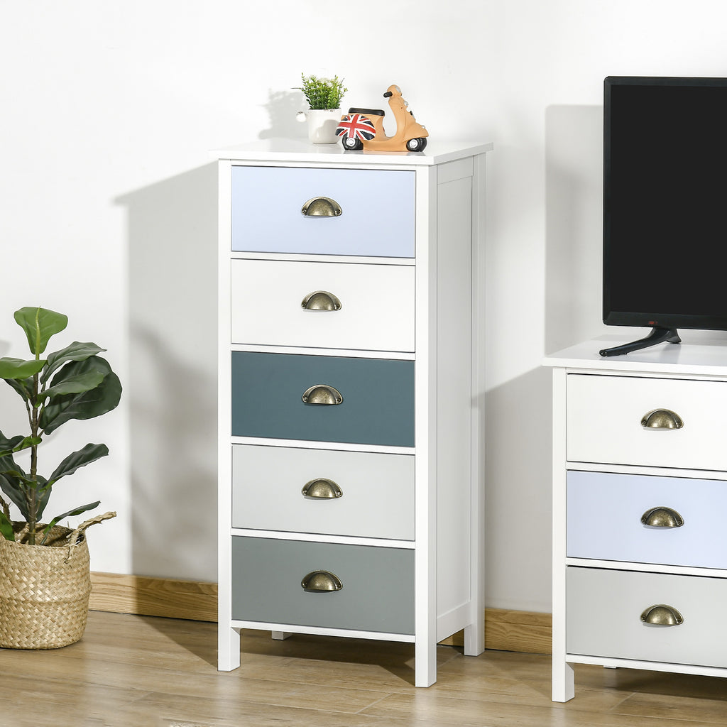 HOMCOM Chest of Drawers, 5-Drawer Dresser with Metal Handle, Slim Storage Organiser Unit for Living Room, Bedroom