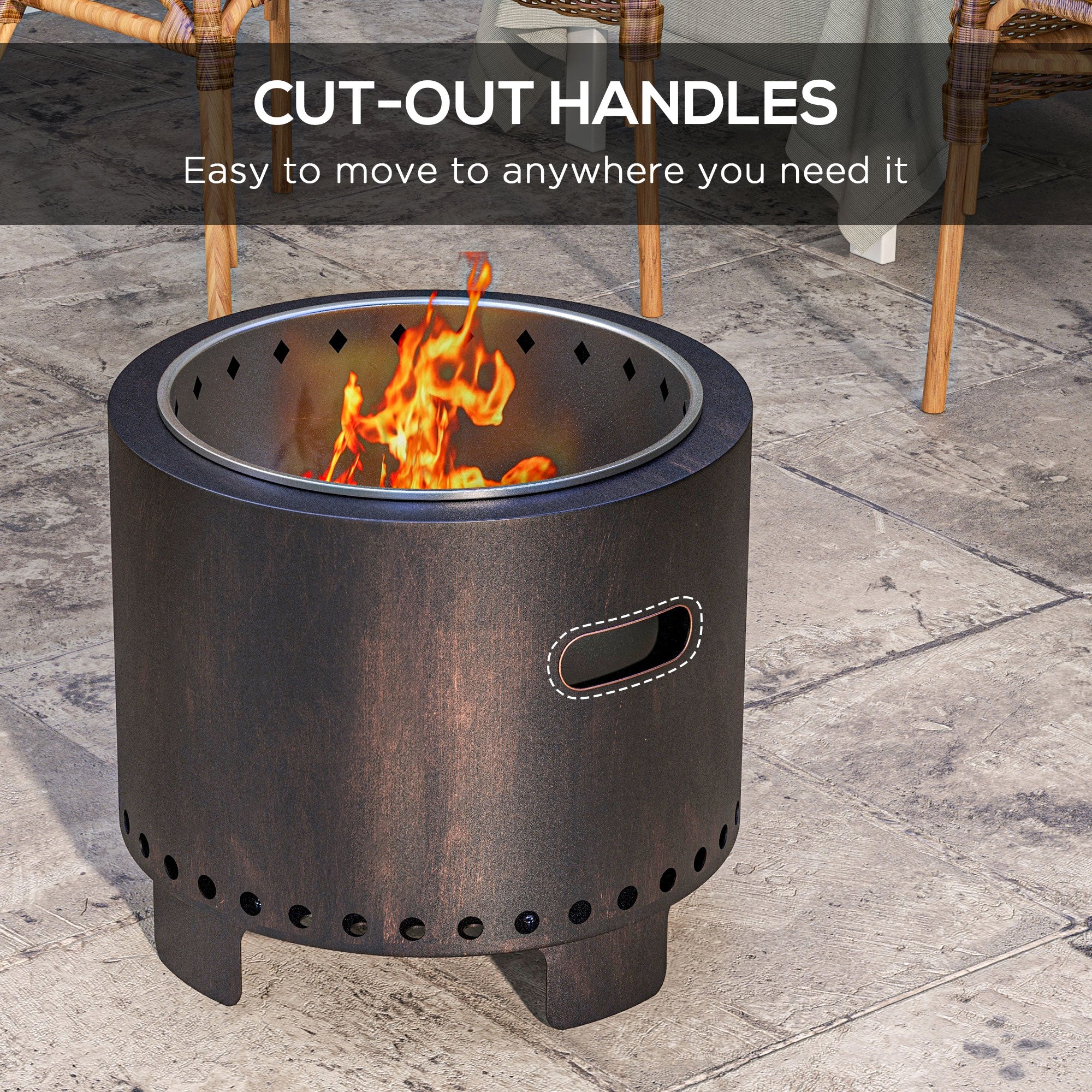 Outsunny Metal Wood-burning Smokeless Fire Pit, Black