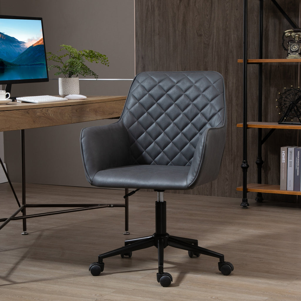 Vinsetto Swivel Office Chair Leather-Feel Fabric Home Study Leisure with Wheels, Grey - Inspirely