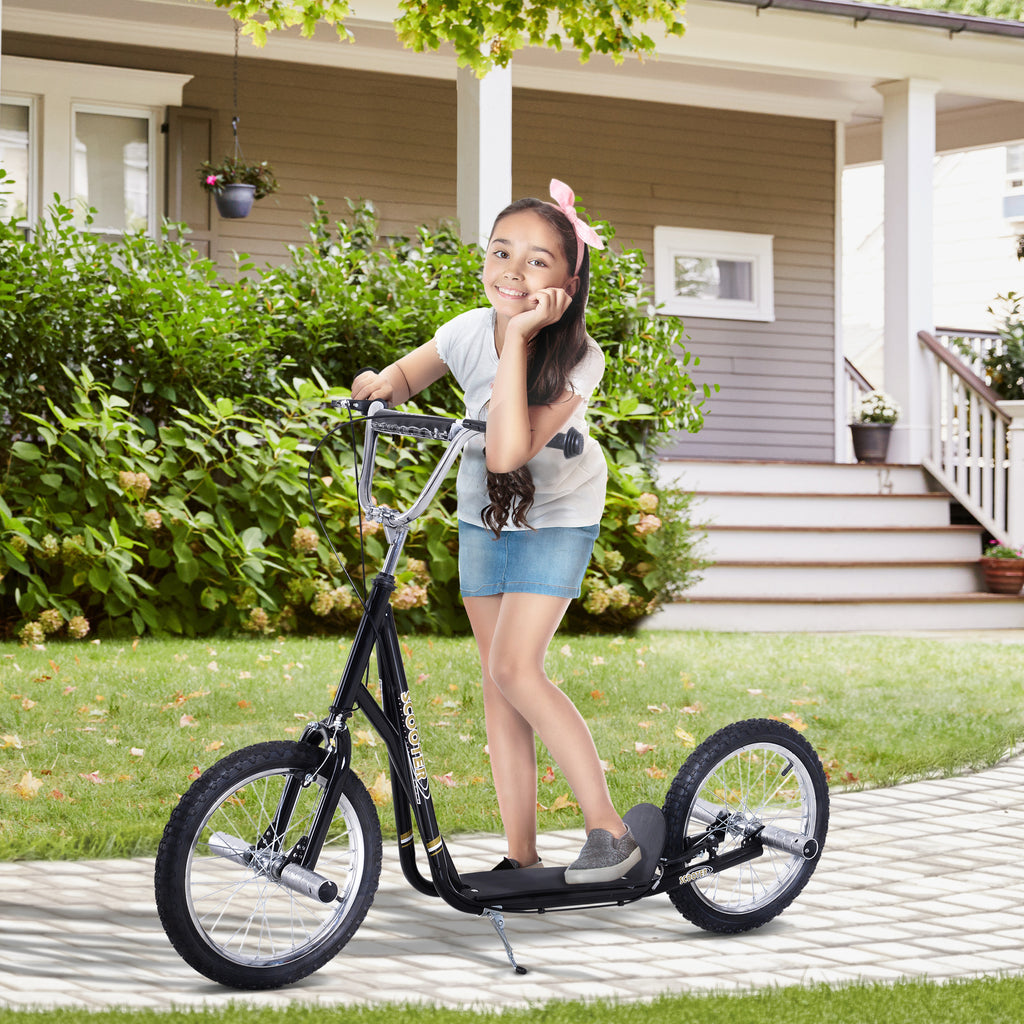 HOMCOM Teen Push Scooter Kids Children Stunt Scooter for 5+ Years with 16 Inches Wheels Adjustable Height Front Rear Dual Brakes, Black