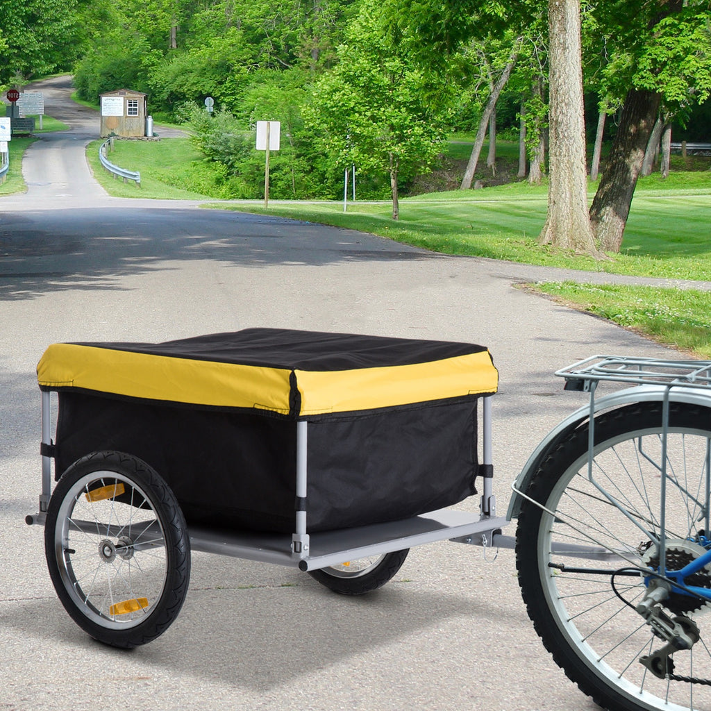 HOMCOM Steel Frame Bike Cargo Trailer Storage Cart and Luggage Trailer with Hitch Yellow - Inspirely