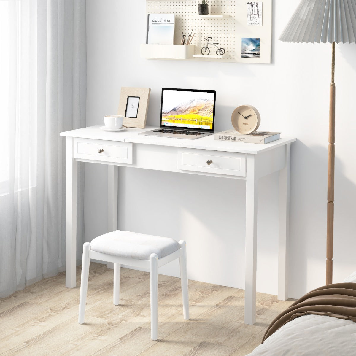 Vanity Desk with Flip Top Mirror and Drawers  for Studying Working Writing-White