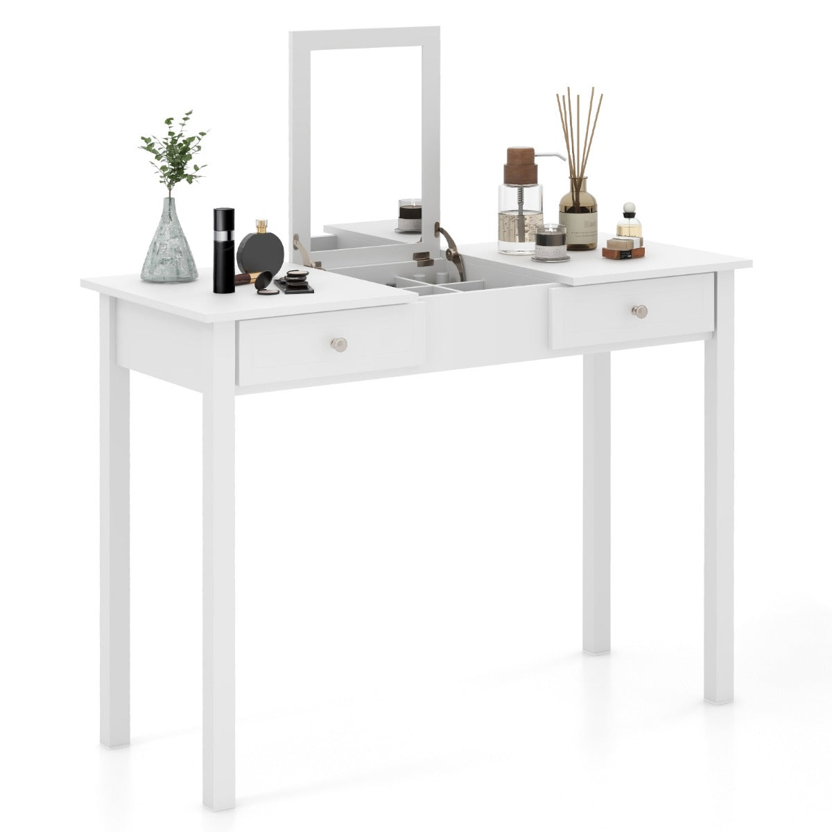 Vanity Desk with Flip Top Mirror and Drawers  for Studying Working Writing-White
