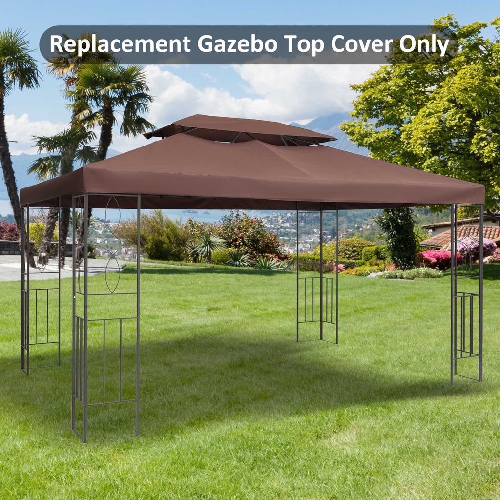 Outsunny 3x4m Gazebo Replacement Roof Canopy 2 Tier Top UV Cover Garden Patio Outdoor Sun Awning Shelters Brown (TOP ONLY) - Inspirely