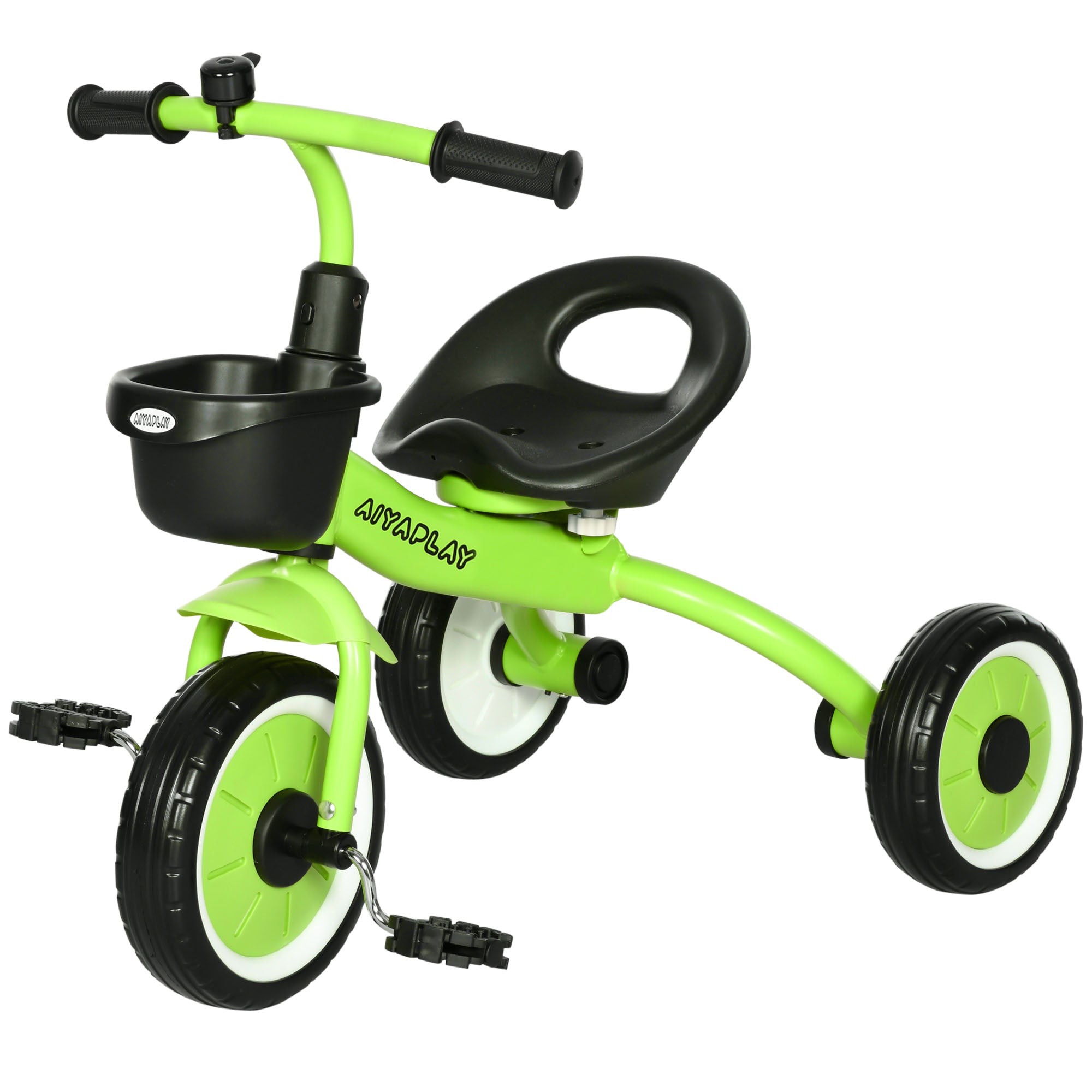 AIYAPLAY Kids Trike, Tricycle, with Adjustable Seat, Basket, Bell, for Ages 2-5 Years - Green