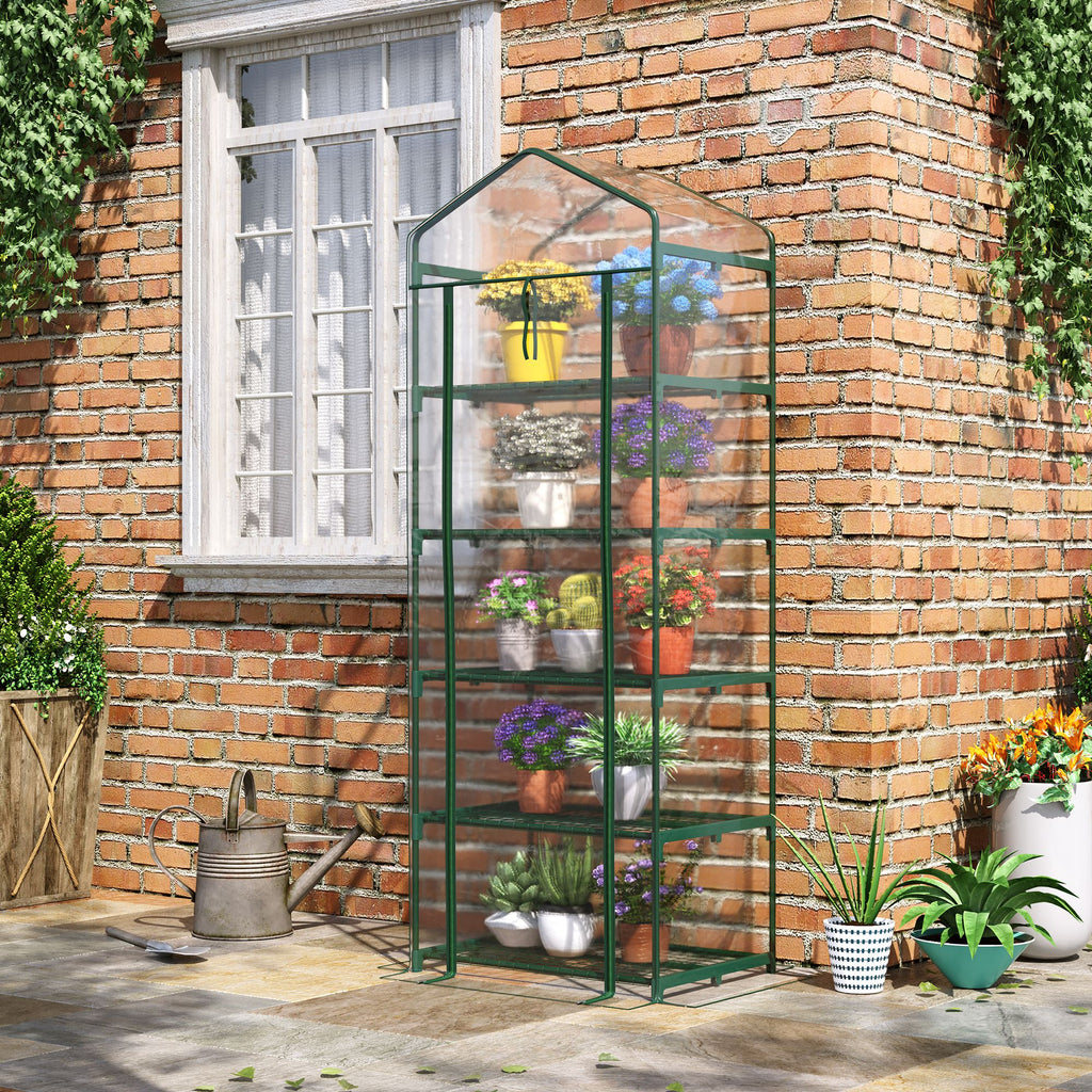 Outsunny 5 Tier Greenhouse Outdoor Flower Stand PVC Cover Portable Shed Metal Frame Transparent 69 x 49 x 193cm - Inspirely