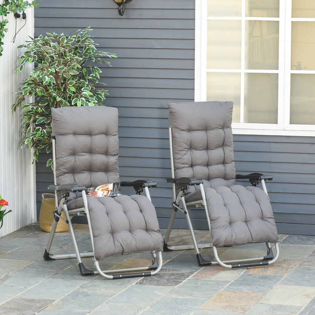 Outsunny 2 Piece Reclining Zero Gravity Chair Folding Garden Sun Lounger with Cushion Headrest Dark Grey - Inspirely