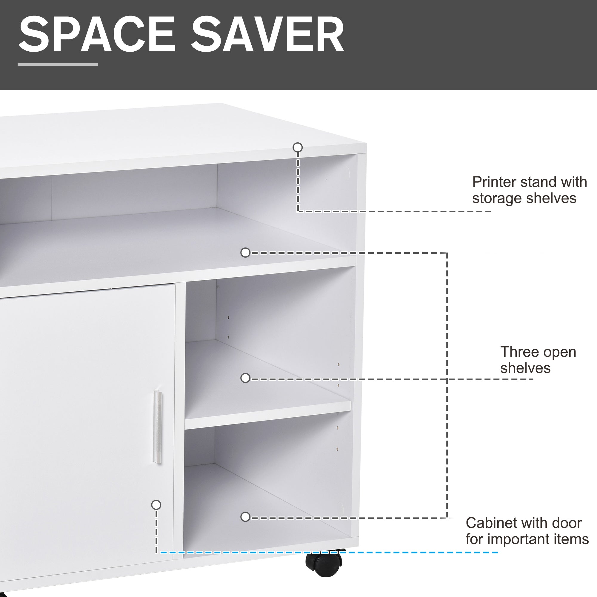 HOMCOM Multi-Storage Printer Stand Unit Office Desk Side Mobile Storag ...