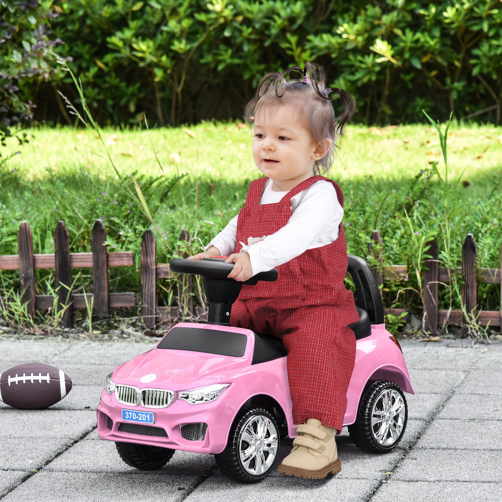 HOMCOM Ride on Sliding Car Baby Toddler Foot to Floor Slider Stroller w/ Horn Music Working Lights Hidden Storage Big Steering Wheel Pink - Inspirely