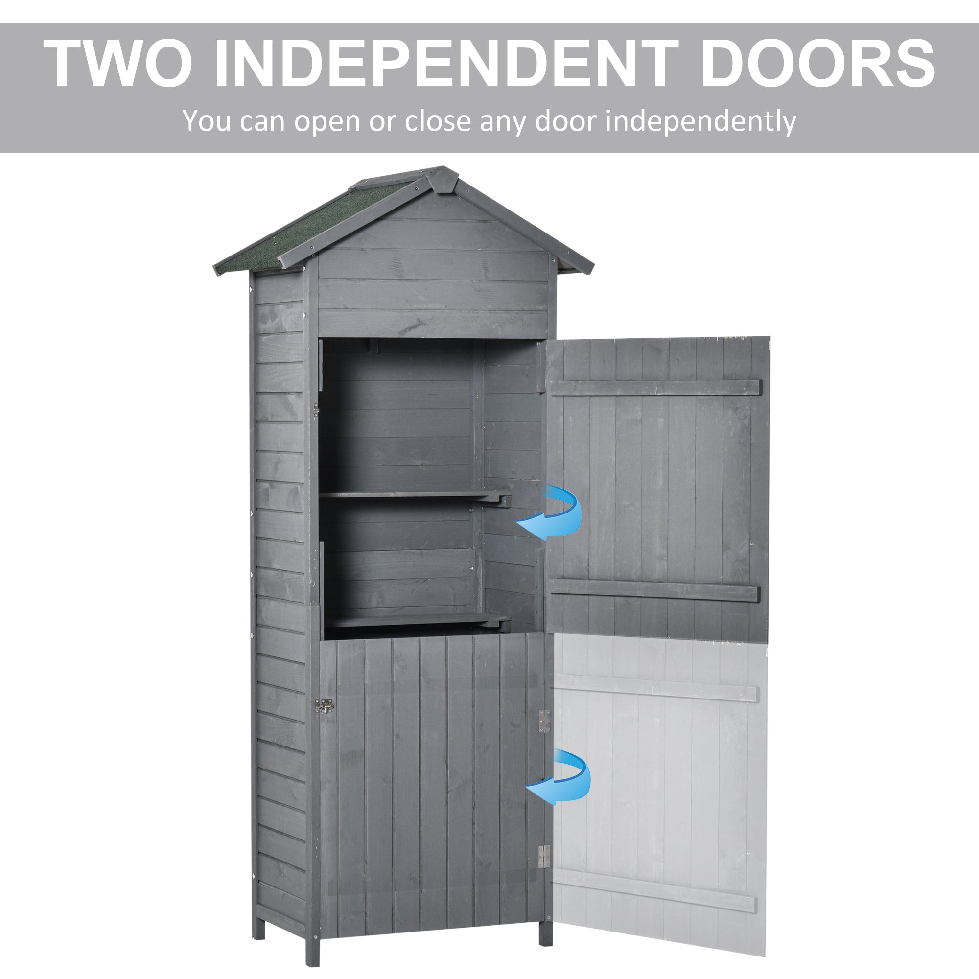 Outsunny Wooden Garden Storage Shed Timber Tool Cabinet Organiser w/ Tilted-felt Roof, Shelves, Lockable Doors, 189 x 82 x 49 cm, Grey - Inspirely