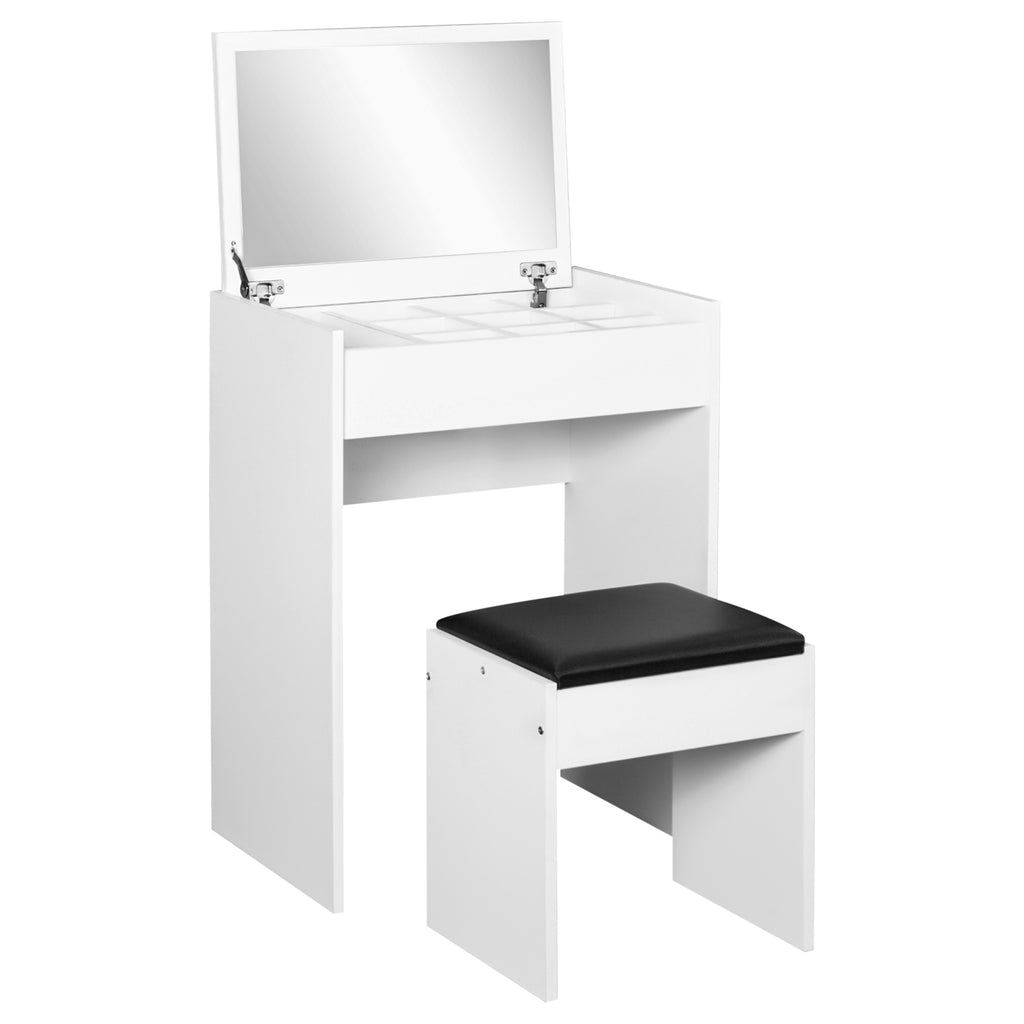HOMCOM Dressing Table Set Padded Stool Dresser with Flip-up Mirror Multi-purpose - White