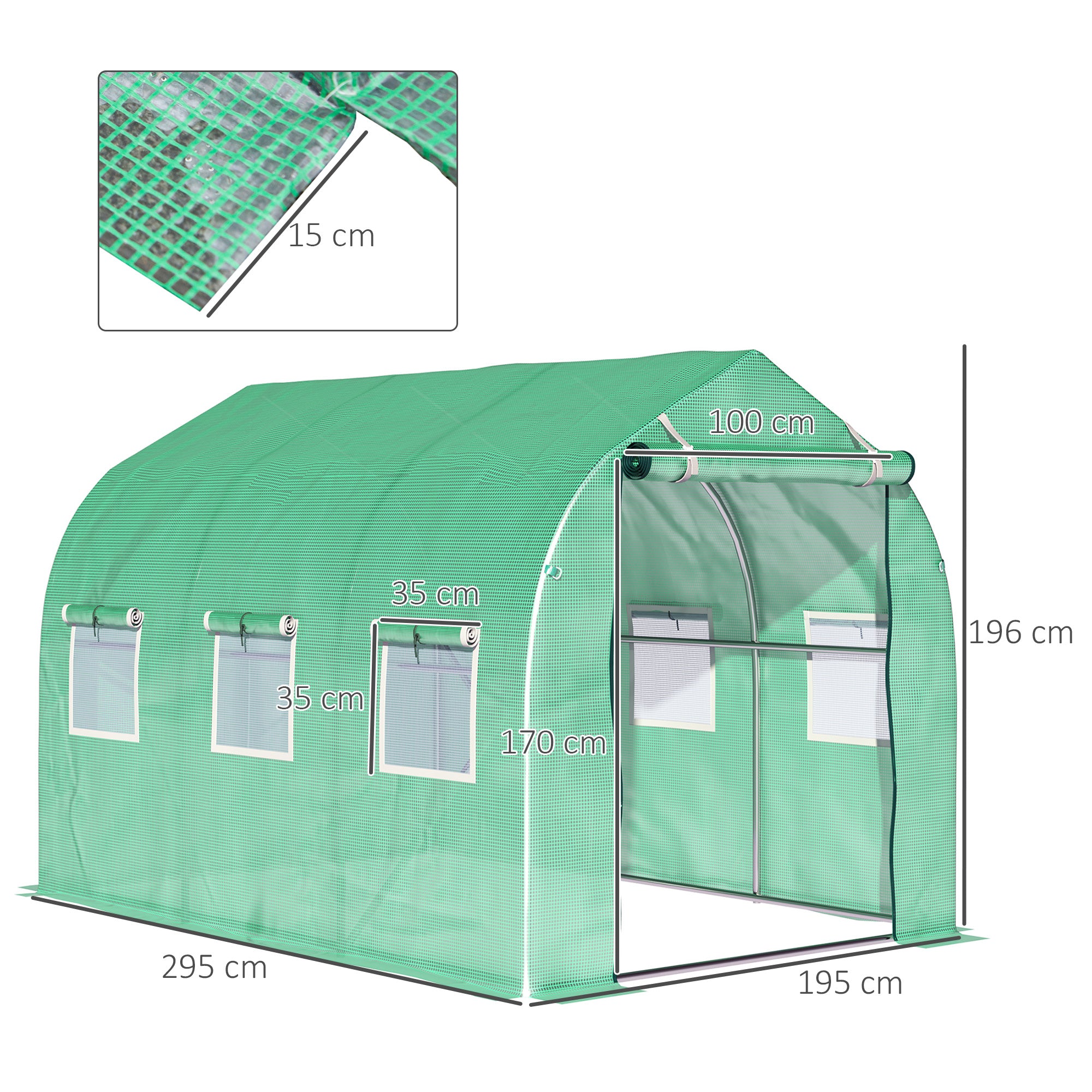 Outsunny Walk in Polytunnel Greenhouse with Windows and Door for Garden, Backyard (3 x 2M) - Inspirely