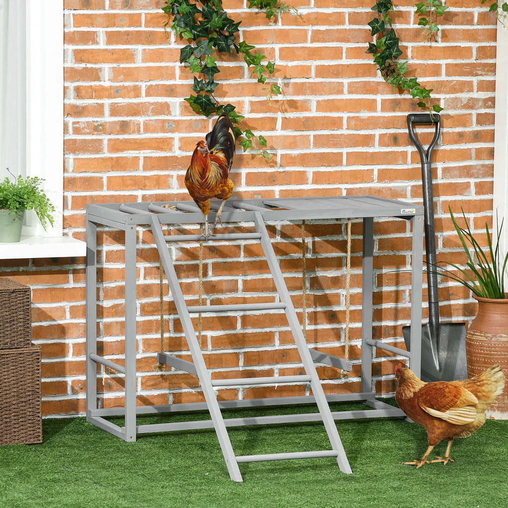 PawHut Chicken Activity Play with Swing Set for 3-4 Birds, Wooden Chicken Coop, Grey