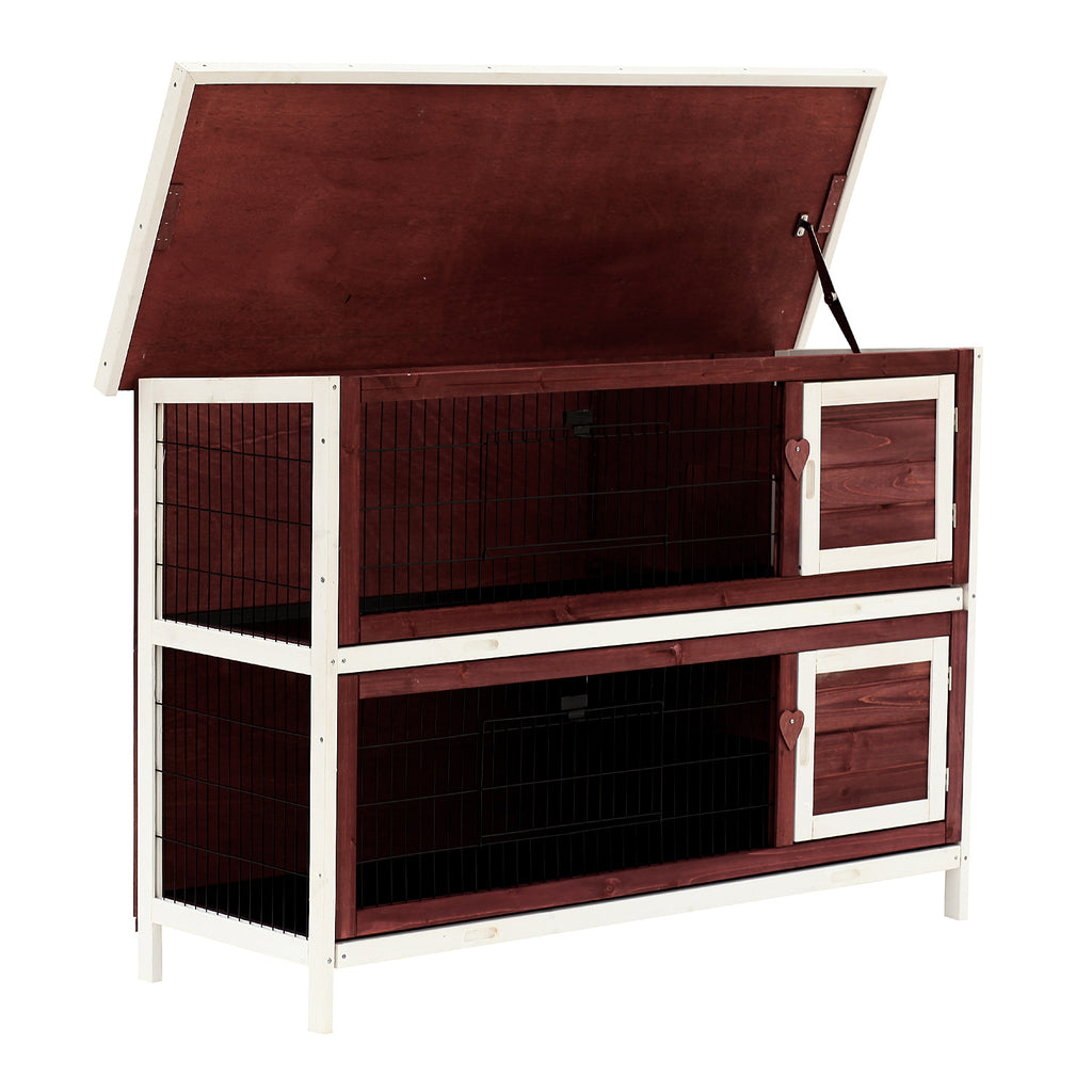 Two-Tier Rabbit Hutch, 136.4Lx50Wx93H cm-Brown/White - Inspirely
