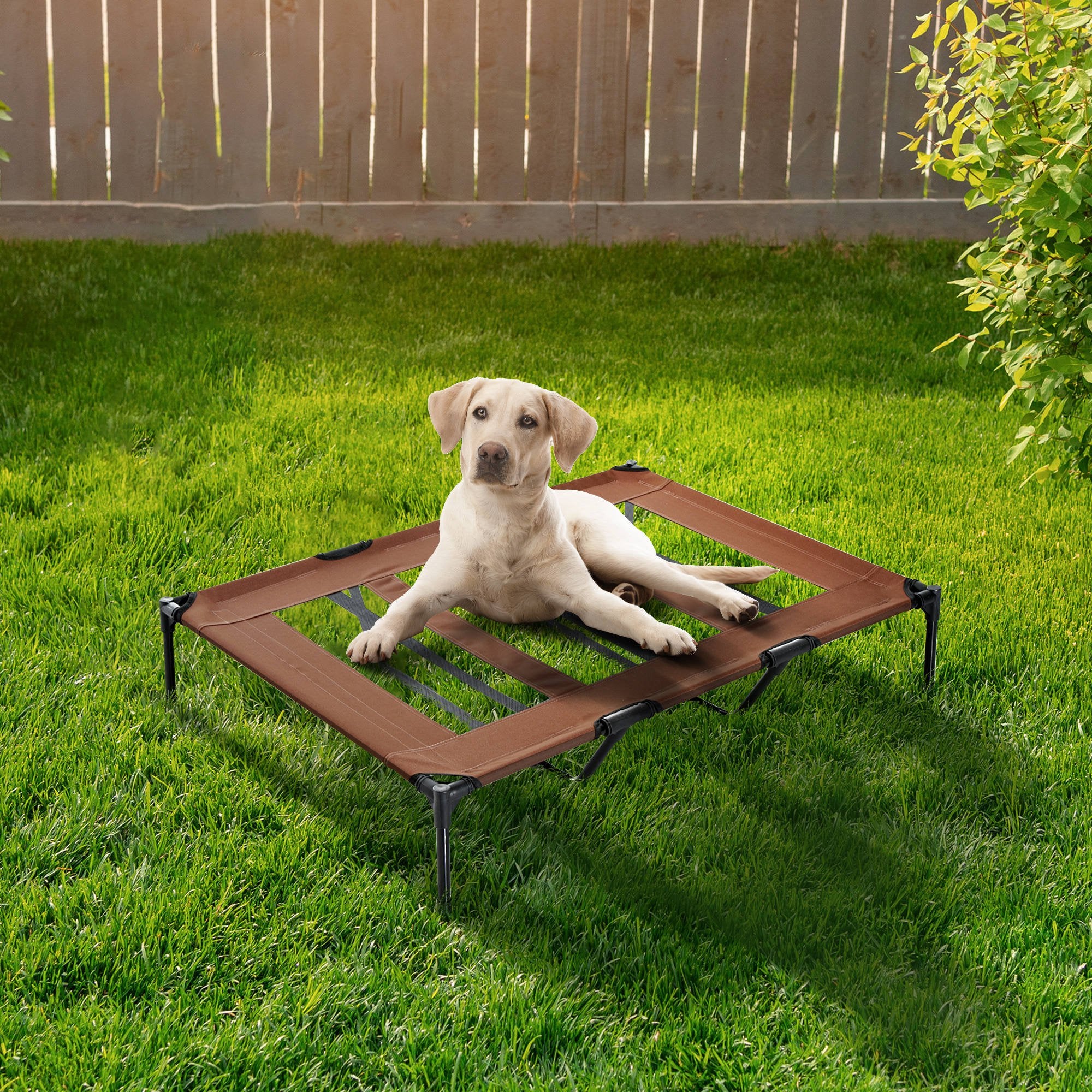 PawHut Cooling Elevated Dog Bed Portable Raised Pet Cot with Breathable Mesh, No-Slip Rubber Feet for Indoor & Outdoor Use, Brown - Inspirely