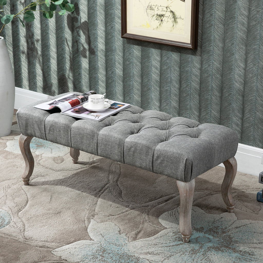 Tufted Upholstered Accent Bench Window Seat Bed End Stool Fabric Ottoman - Inspirely