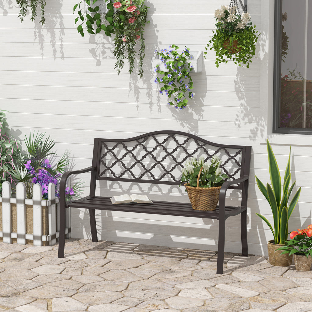 Outsunny  Outdoor Garden Bench Antique Style Cast Iron 2 Seater Patio Porch Park Loveseat Chair Seater - Brown - Inspirely