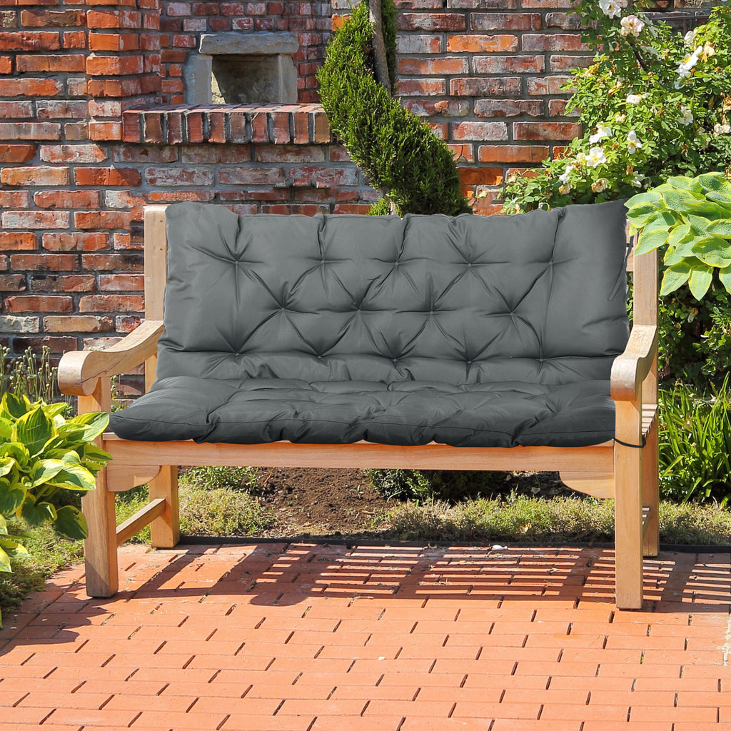 Outsunny Garden Bench Cushion, 2 Seater Swing Chair Cushion, Seat Pad with Ties for Indoor and Outdoor Use, 110 x 120 cm, Dark Grey