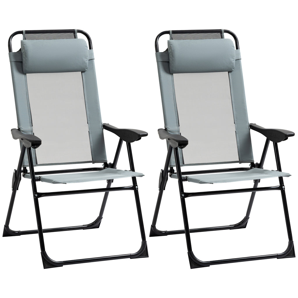 Outsunny Set of 2 Portable Folding Recliner Chair Outdoor Patio Chaise Lounge Chair with Adjustable Backrest, Grey - Inspirely