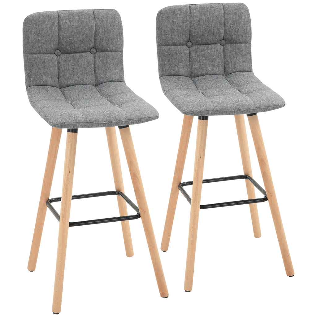 HOMCOM Bar stool Set of 2 Armless Button-Tufted Counter Height Bar Chairs with Wood Legs & Footrest, Grey