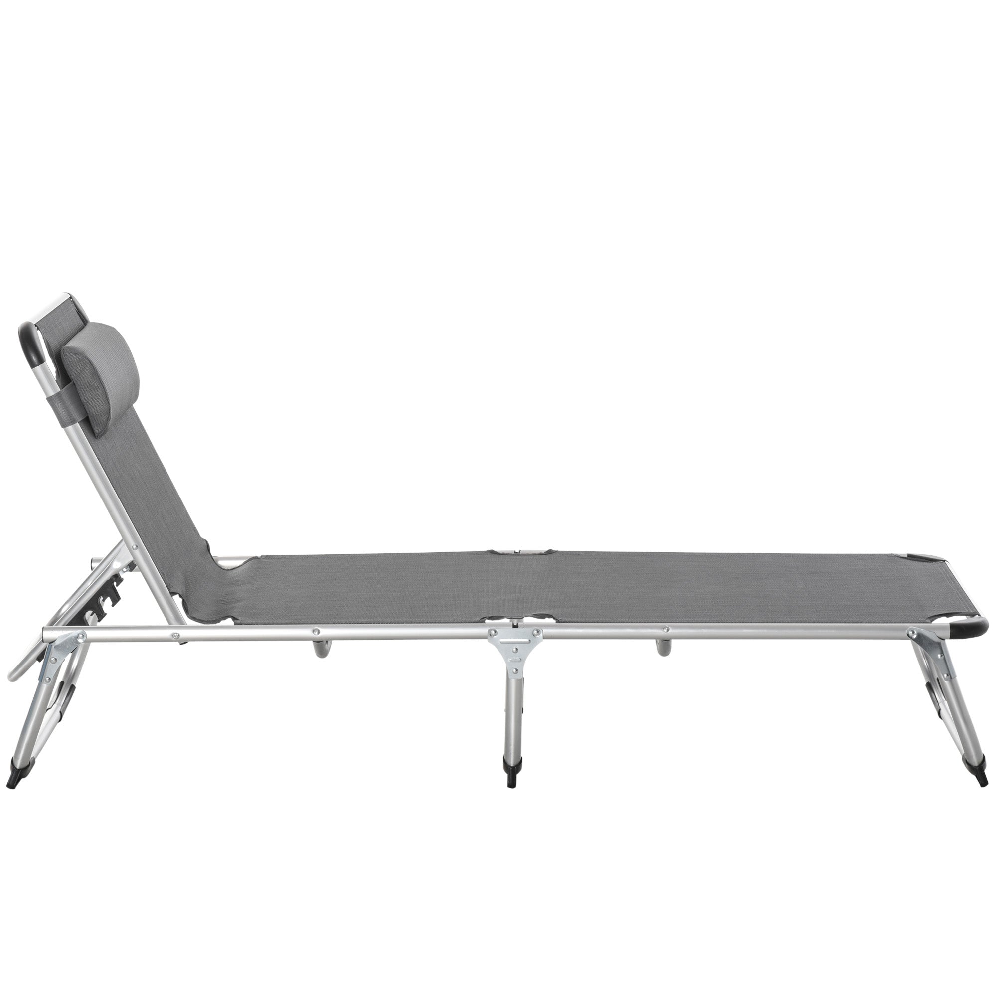 Outsunny Foldable Reclining Sun Lounger Lounge Chair Camping Bed Cot with Pillow 5-Level Adjustable Back Aluminium Frame Grey - Inspirely