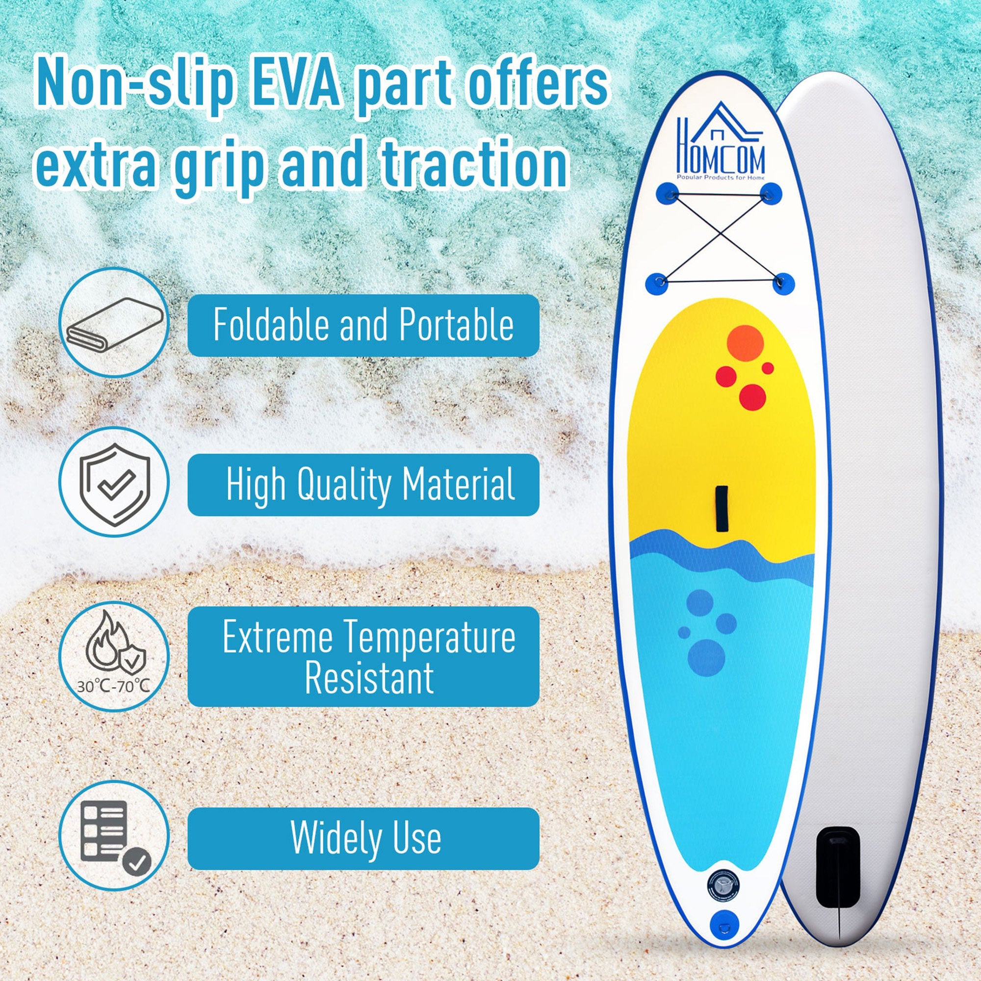 HOMCOM Inflatable Paddle Stand Up Board, Adjustable Aluminium Paddle Non-Slip Deck Board with ISUP Accessories & Carry Bag, 305L x 76W x 10H cm -Blue - Inspirely