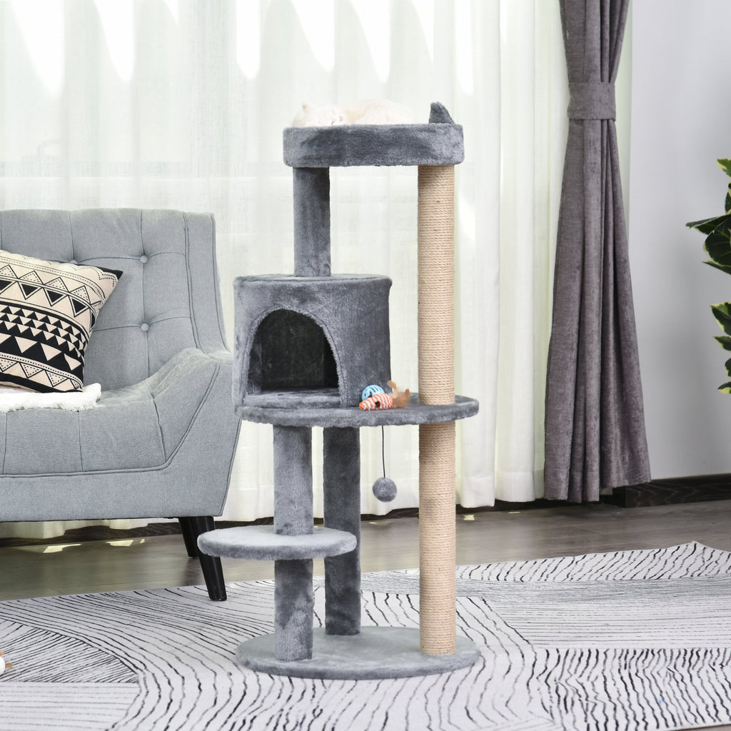 PawHut 3-Tier Deluxe Cat Activity Tree w/ Scratching Posts Ear Perch House Platform Play Ball Plush Fun Toys Exercise Rest Relax Climb Grey - Inspirely